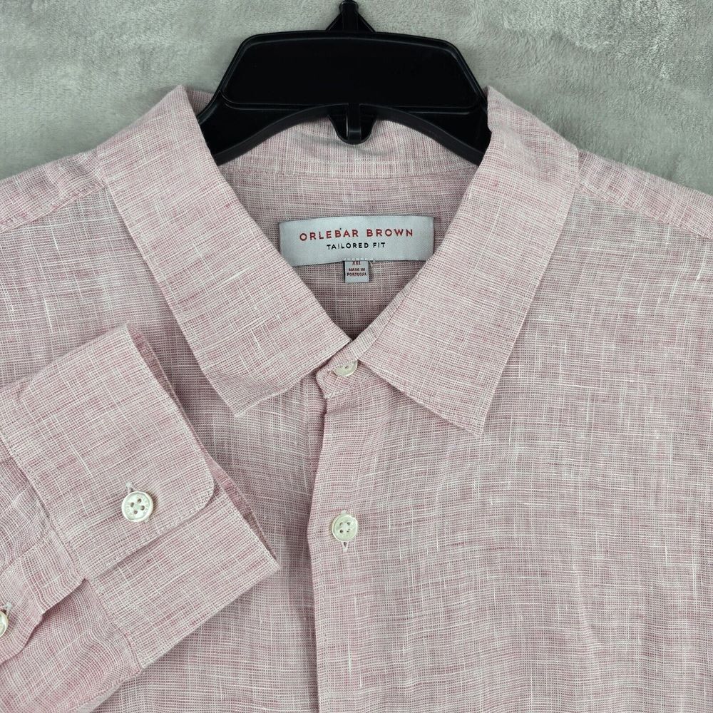 Orlebar Brown Shirt Mens 2XL XXL PINK Solid 100% Linen Button Up Collared EUC